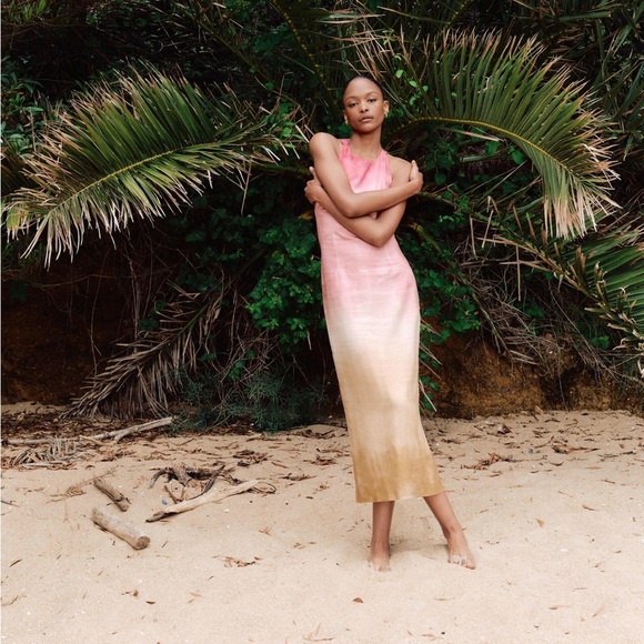 COPY - NWT ZARA TIE DYE MIDI DRESS WITH LINEN - Picture 1 of 9